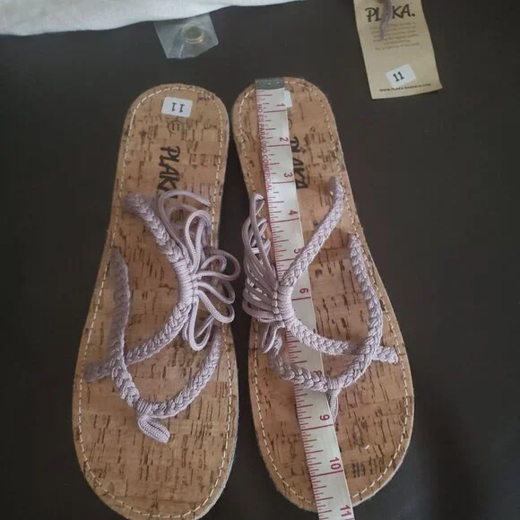 Plaka Flat Sandals Womens Slip-on size 11 brown color hand woven strappy new - Picture 6 of 12